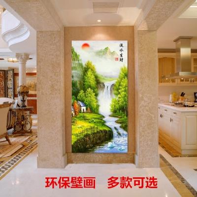 玄关竖式装饰画过道风水寓意3d立体中式风景山水挂画走廊招财壁画