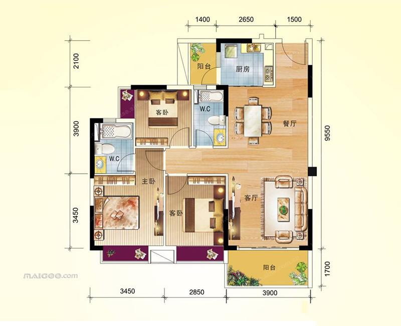 百联华府4号楼房户型图_楼房户型图65平米_朔州丁香园楼房户型图