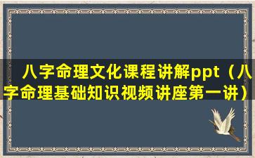 八字命理文化课程讲解 ppt：深入解析八字命理的奥秘与应用